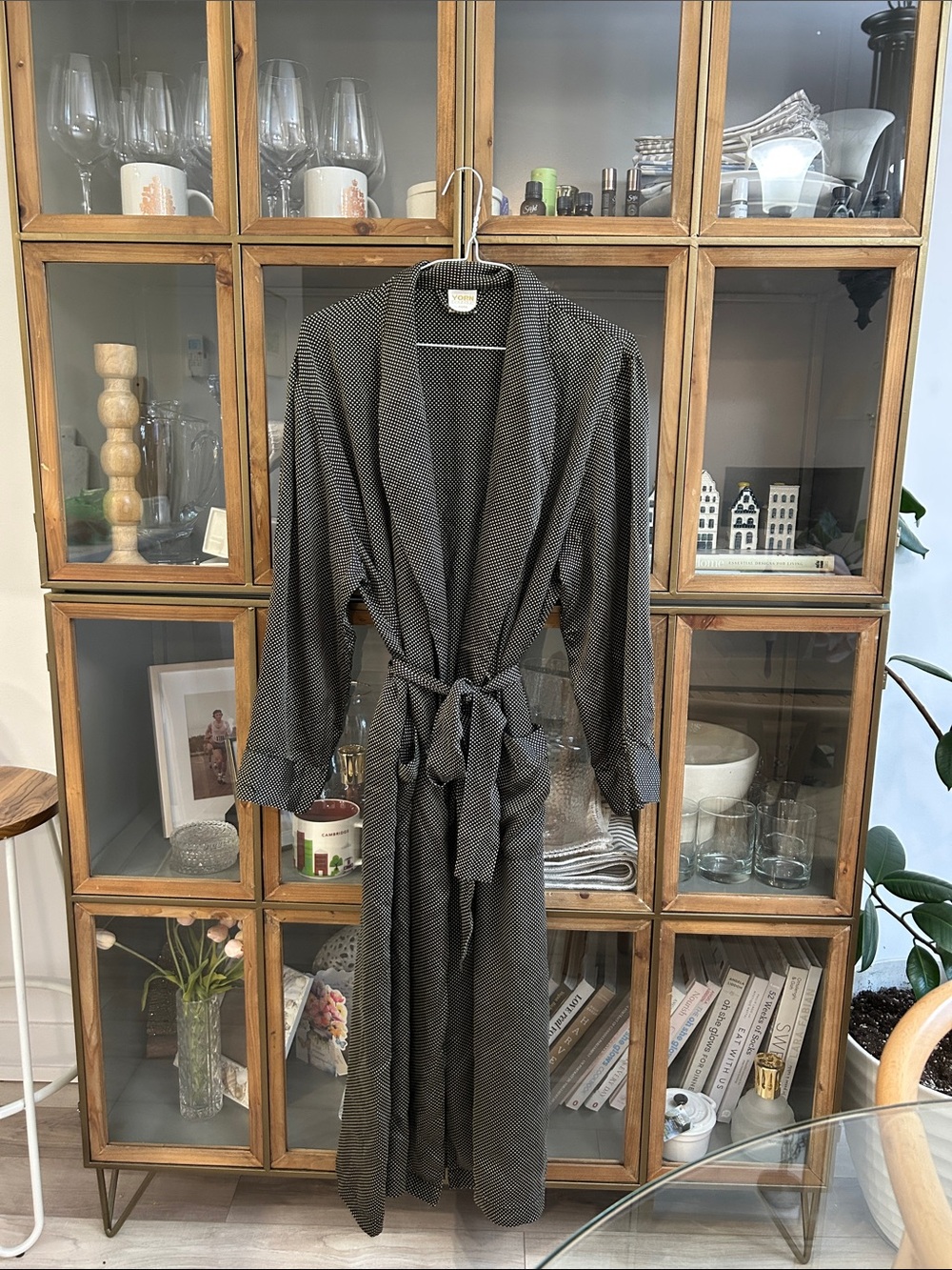 Vintage Yorn Boutique 100% Silk Long Polka Dot Wrap Robe
